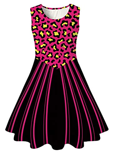 Funnycokid Girls Summer Leopard Dress Sleeveless Pleated Summer Sundress Age 6