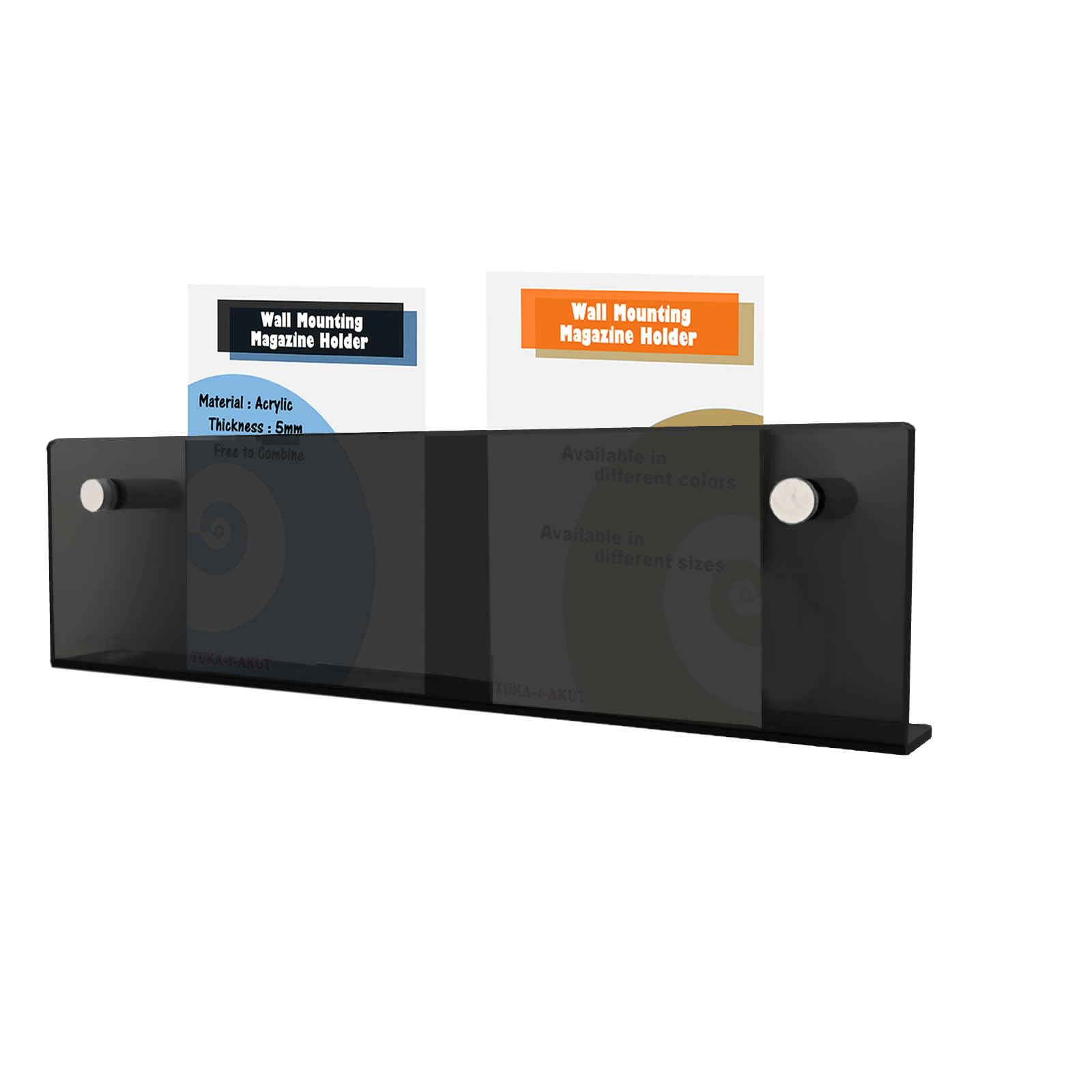 TUKA-i-AKUT 2X 60cm Portariviste da Parete, Acrilico Extra Resistente, Mensole Portabrochure Paret, Scaffale da Paret Riviste Giornali Opuscoli Libri, Supporto da Parete Nero TKD8256-60cm-2x