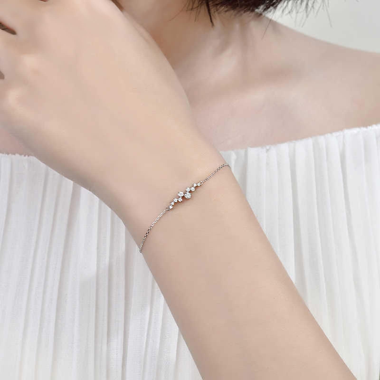 Pulseras de Mujer de Oro Blanco de 9 Kilates / 14 Kilates / 18 Kilates, Cadena con Diamante, Cadena Extensible 16 CM + 5 CM, Pulseras para Ajustable Mujer de Plata