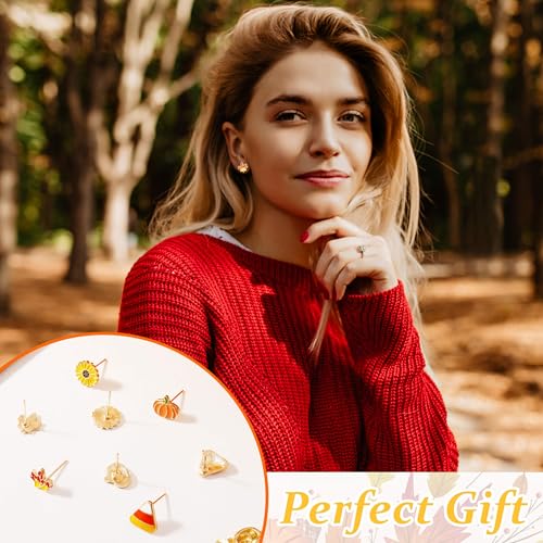 Fall Earrings for Women Pumpkin Sunflower Maple Leaf Candy Corn Stud Earrings Holiday Thanksgiving Autumn Party Jewelry Gifts2