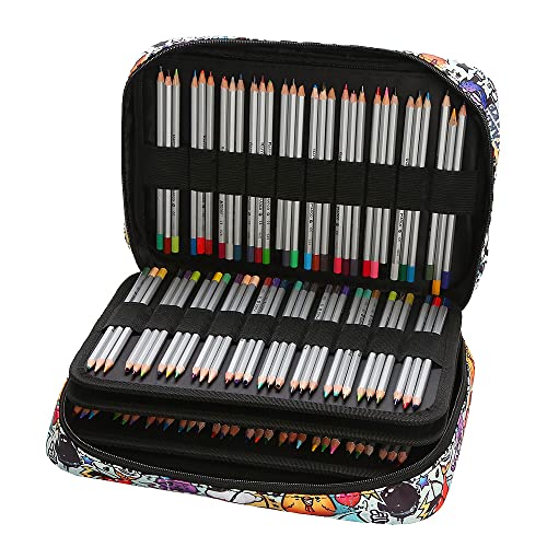 Image of Lbxgap Colored Pencil Case 100 Slots hold 300 pcs Pencils or 200 gel pens. Organizer Large Capacity with Handy Wrap Portable Multilayer Holder for Watercolor Pencils & Gel Pen Markers