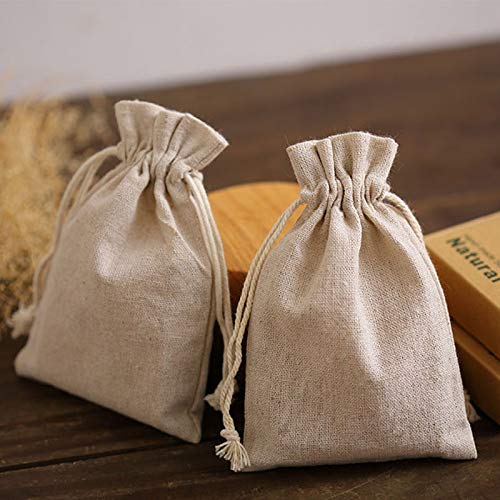 MObyat Sacs cadeaux en lin 8 x 11 cm 9 x 12 cm 10 x 15 cm 13 x 17 cm Lot de 50 sacs à bijoux en jute avec logo personnalisé Pochettes à cordon de maquillage-50pcs Logo Bag, 10 x 15 cm (4 x 6 pouces)