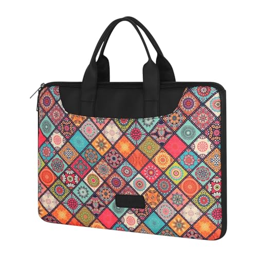 Image of Tabelito Designer Printed Laptop Sleeve for Women (13-15.6 Inch) | Jute & Vegan Leather Office Handbag | Lightweight Stylish Work Bag with Handle