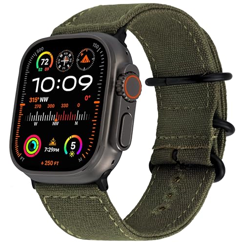 Carterjett Canvas Band | The Original Rugged Compatible with Apple Watch Band for Men & Women - Soft, Durable, Woven Canvas Mens iWatch Strap | Fits Ultra 2 & Ultra 49mm 46mm 45mm 44mm Series 10 & All Models (Army Green - M/L)