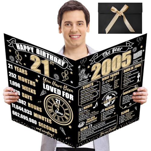 Turypaty Large 21st Birthday Card, Big 2005 Party Guest Signature Book Gift