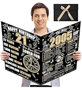 Turypaty Large 21st Birthday Gift Card With Envelope for Boys Girls, 2005 Black Gold Happy 21st B...