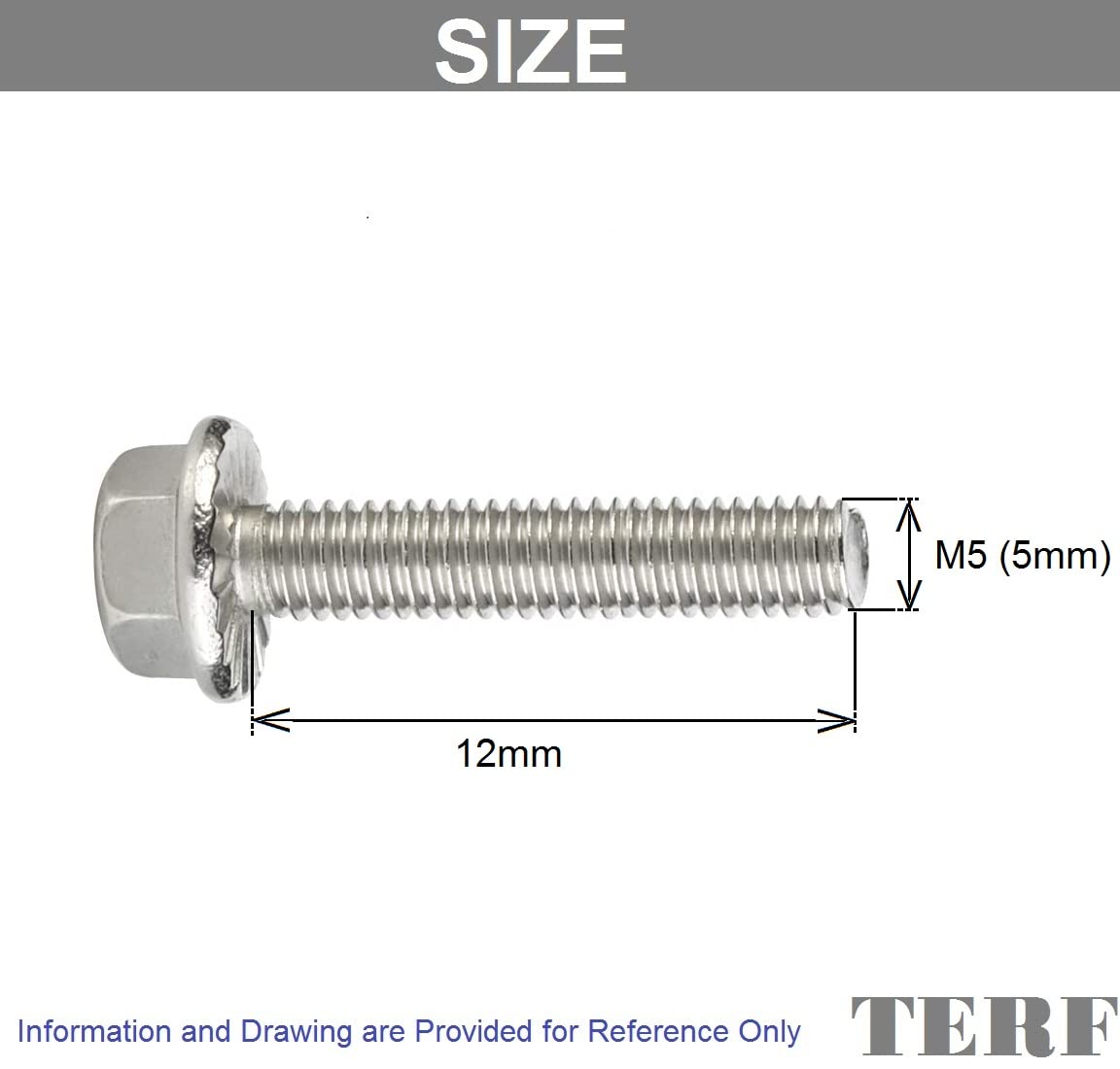 TERF® M5 X 12mm Serrated Flanged Hex Head Bolt M5 (5mm) X 12mm Serrated Flanged Hexagonal Head Set Screw Bolts - Pack of 10 - Image 3