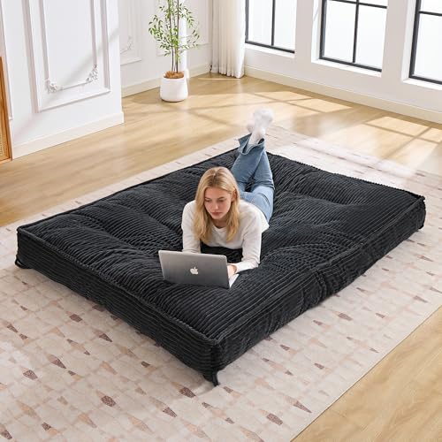 Futon Mattress Full Size 8 Foldable Futon Sofa Couch Bed Floor Mattress Thick High Density Shredded Foam(Frame Not Included) Medium Firm Japanese Style Sleeping Pad for Guest Bedroom Living Black