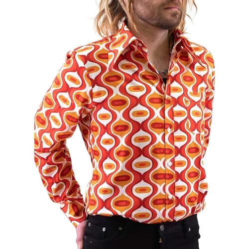 Mens 70s Disco Hip Hop Shirts Casual Button Down...