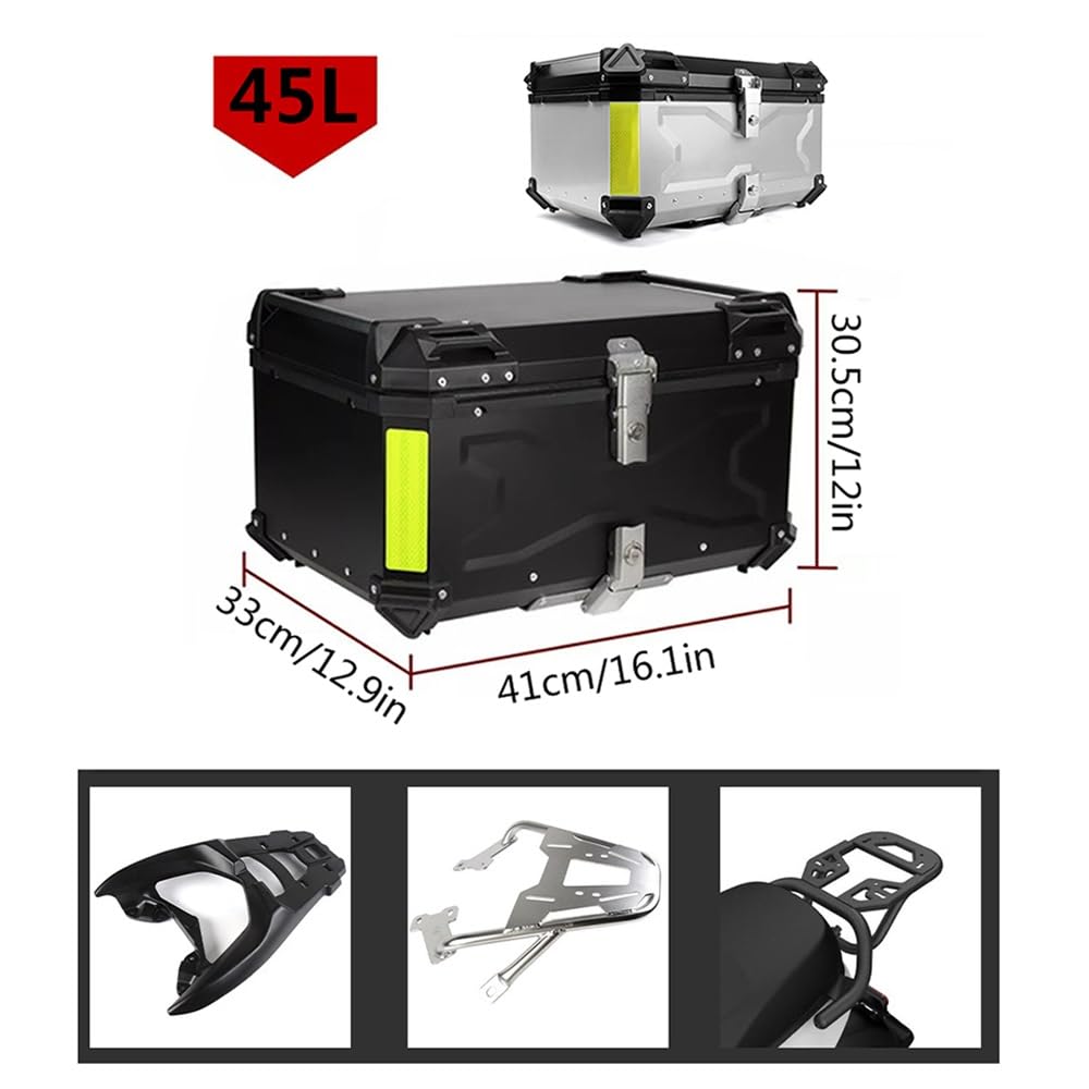 Coffres Moto Top Case pour Rangement Casques, 36L 45L 55L 65L 80L 100L Valise pour Moto avec Coussin De Dossier, pour Rangement Casques(Silver,45L)