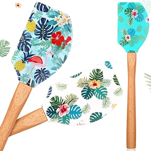 3 Pieces Hawaiian Tropical Silicone Spatula with Wooden Handle Heat Resistant Kitchen Spatulas Colorful Cooking Spatulas Silicone Kitchen Scraper for Cooking, Baking and Mixing Cover