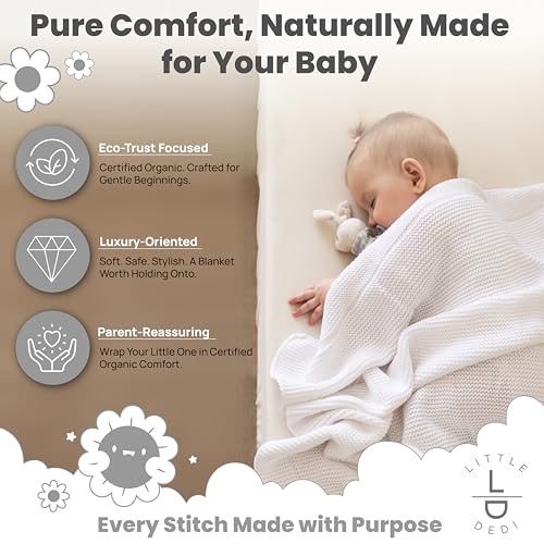 Image of Organic Cotton Baby Blanket 30x40 in, White - GOTS Certified, Soft Knit Swaddle with Gift Box, Breathable Nursery Blanket for Crib & Stroller, Machine Washable