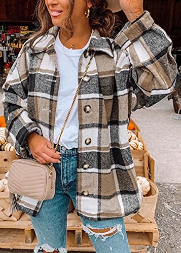 PRETTYGARDEN Women's Fall Clothes Plaid Shacket Jacket Trendy Casual Long Sleeve Button Down Flannel Shirts Fashion Blouse3