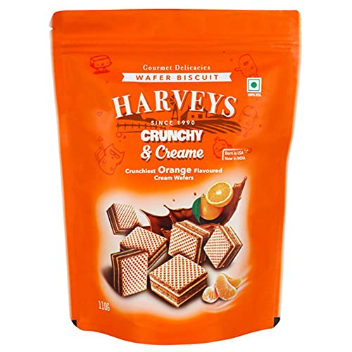 Image of Harveys Crunchy & Creame Premium Wafer Pouch | Chocolate, Vanilla, Strawberry & Orange Flavours | Pack of 4 | 120 gm x 4