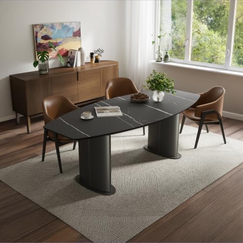 Image of Wakefit Crosne Dining Table - Colonial Black - 6 Seater I Marble Finish I Vitrified Tile Top I Colonial Black