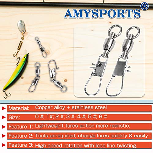 image for AMYSPORTS Fishing Swivels with Interlock Snap Ball Bearing Swivels Fis