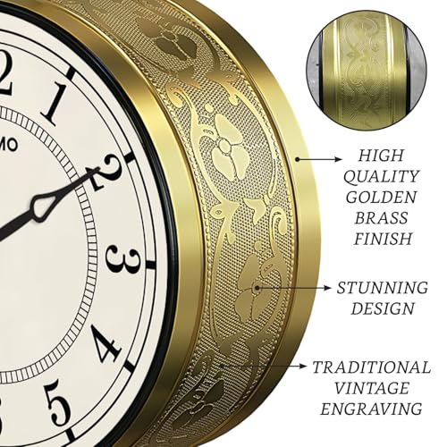 Image of Amazon Brand - Solimo 8 Inch Vintage Station Analog Clock One Side Roman and Other Side Numeral Dial (Brass Finish) (Type-3)