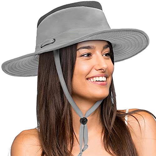 SUN CUBE Wide Brim Sun Hat for Men Women Outdoor Sun Protection Boonie Hat | Adjustable Fit, Breathable Summer Hat for Safari Hiking Fishing - Light Gray