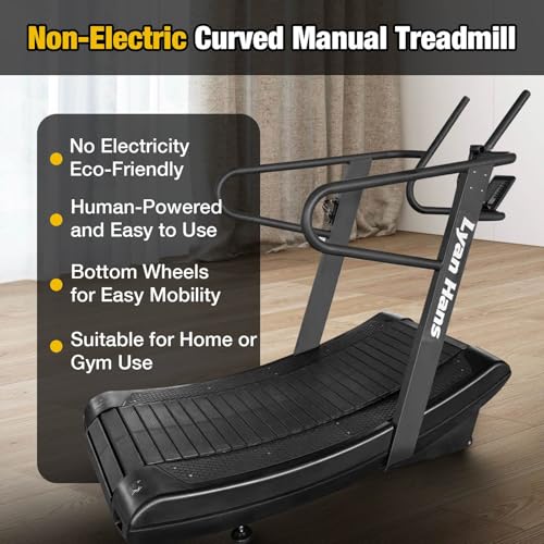Image of Curved Manual Treadmill, Non-Electric Curve Treadmill with 4 Resistance Levels, Self-Generated Air Runner with LCD, Commercial Motorless Treadmills for Home Gym, 450LBS Capacity