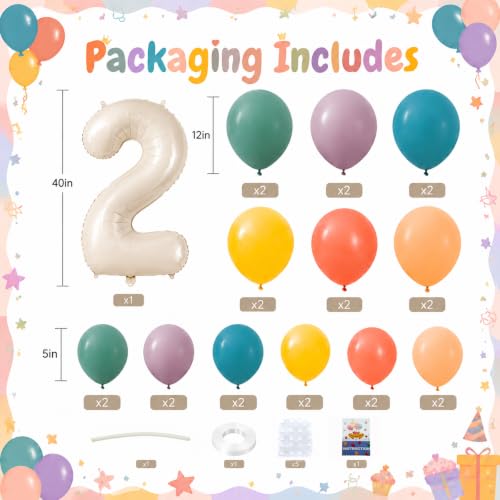 Image of 40 Inch Boho Rainbow Number 2 Balloon Tower for 2nd Birthday Decorations