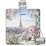 TropicalLife Paris City Landschaft Quadratische Picknickdecke Paris Wasserdicht Faltbar Indoor Outdoor Matte Teppiche für Camping Strand Park Familientreffen Aktivitäten