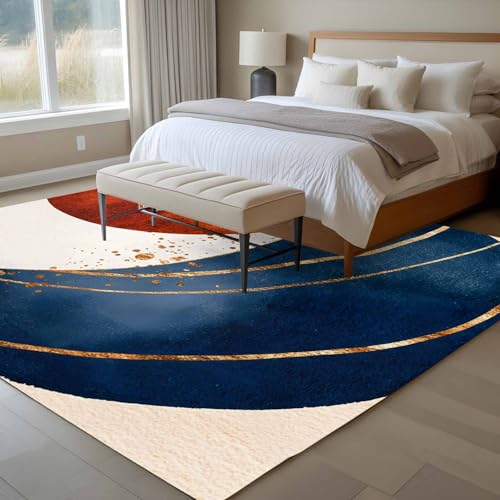 Tapete decorativo rectangular azul y naranja 5x7 ft miniatura 5