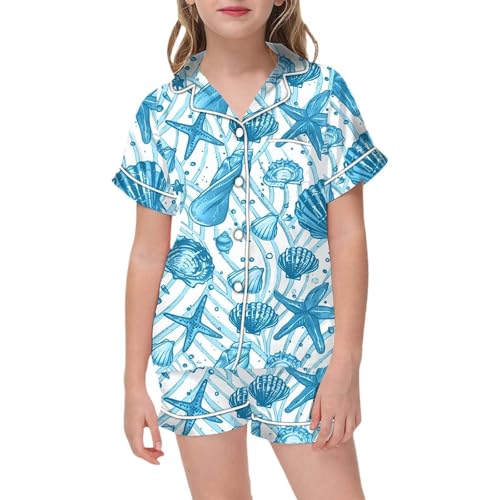 Satin Silk 𝐏a𝐣amas for Kids Girls Short Sleeve Button-Down 𝐏𝐣s 𝐋oun𝐠ewear Sets with Shorts Cute Silk 𝐒lee𝐩wear