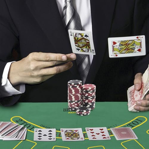 HOMASIS Pokerset mit 500 Chips, Poker Koffer mit 2 Kartendecks, 5 Würfel, Kasino-Matte, 3 Dealer Button, abschließbar Pokerkoffer Profi aus Alu, Komplettes Poker Set Pokerkarten für Partys (Silver) – Bild 3