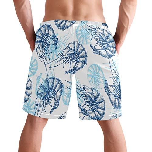 visesunny Shrimp Blue Pattern Men's Swim Trunks Quick Dry Bathing Suits Beach Swim Shorts2