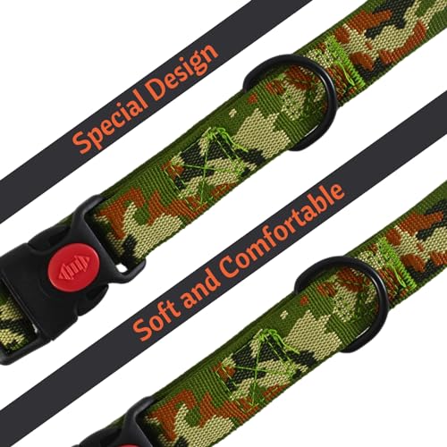 Image of Emily Pets Adjustable Dog Collar - Special Design Patterns, Soft Nylon Comfortable Durable Pet Collar for Small Medium Large Dogs (Army Green)