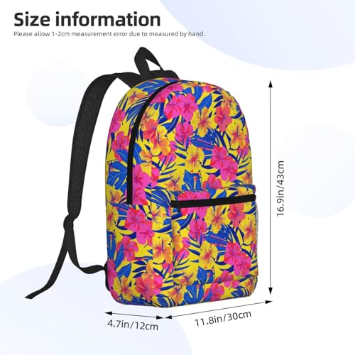 Tropical Hawaii Neon Palm Leav Fashionable Daypack 17 Inches Zippers Backpack Double Shoulder Bag for Women Men2