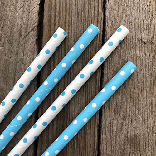 Pitillos de papel azul claro con lunares blancos 50 unidades miniatura 4