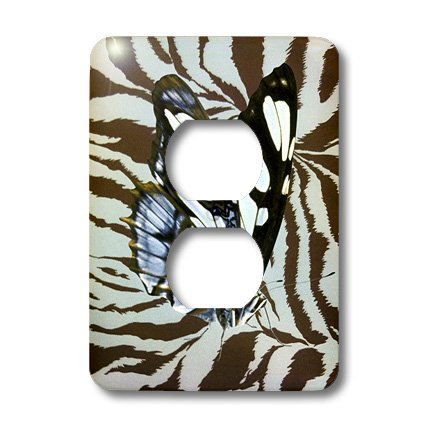 Papillon sur girafe 2 prises interrupteur bleu marron 3dRose - 3