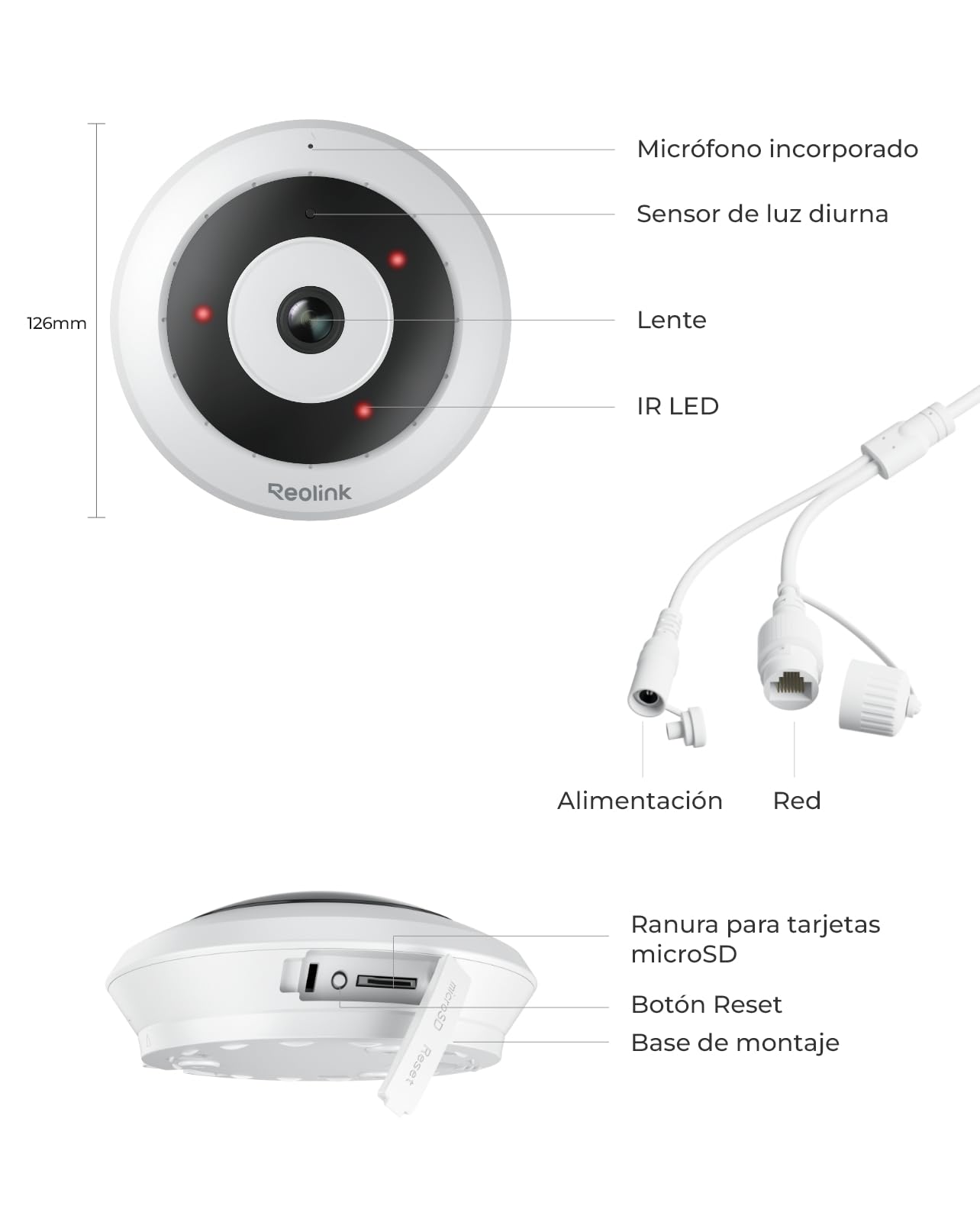 Reolink 6MP Camara IP PoE de Ojo de pez, 360º, HD, Interior, FE-P Blanco | Seguridad Camara hogar/Oficina, detección Personas, comunicación bidireccional, instalación Flexible, múltiples Vistas