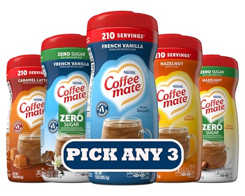 Coffee Mate Powdered Coffee Creamer Bundle | Pick Any 3 | French Vanilla, Hazelnut, Caramel Latte, Chocolate Creme, Zero Sugar Options | Rich & Smooth | 3 Pack