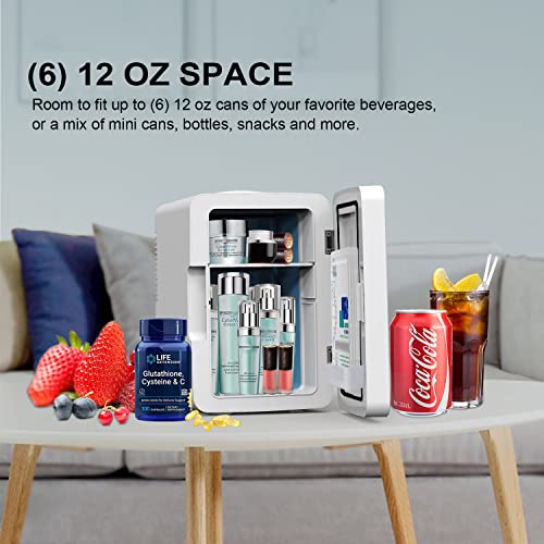 Living Enrichment Mini Fridge 6L Capacity, Portable Small Refrigerator Cooler Or Warmer, Ac Dc Powered, Skincare Fridge With Mirror Door, For Food, Cosmetics, Home, Office And Car - White #TOP2