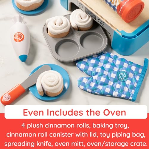 Image of Fat Brain Toys Pretendables Cinnamon Roll Set Pretend Playset | Play cooking set with pretend oven, built-in storage. Imaginative play, creativity. Toddlers, preschoolers, ages 3 and up.