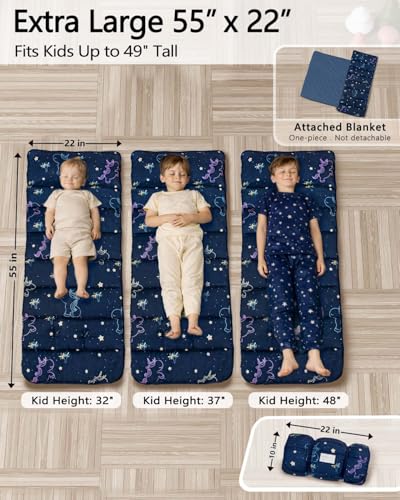 Image of Primlect Thickened Toddler Nap Mat with Removable Pillow and Minky Blanket, Extra Large 55''x35'' Sleeping Bag, Washable, Roll up, Perfect for Daycare, Preschool, Kindergarten, Boys and Girls