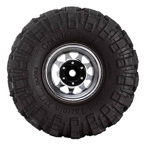 Injora 1.0 Beadlock Wheel Mud Tires Set Deep Dish 1.0" Wheels Tires For 1/18 Trx4M Axial Ax24 Scx24 Gladiator Deadbolt Bronco C10 Jlu Upgrade Parts(Silver) #TOP2