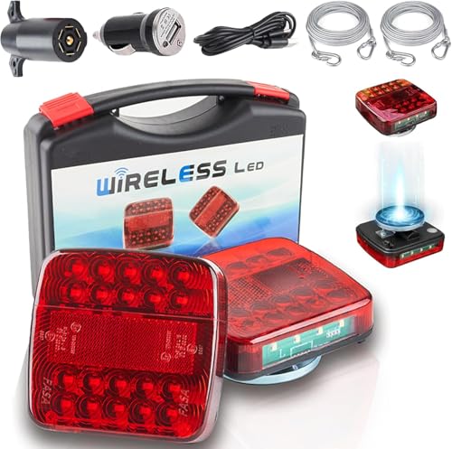 Wireless Trailer Lights Magnetic, upgrade Rechargeable Wireless Trailer Tow Lights LED Kit, IP65 Waterproof, 10-Hour Battery Life, 100 FT Signal Synchronization for Towing Truck Camper RV Boat