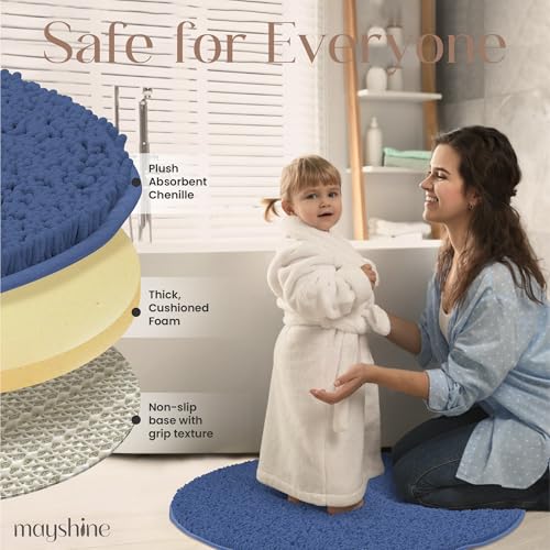 Image of MAYSHINE Round Area Rug Set for Bathroom | Soft Plush Chenille Bath Mat, Water Absorbent Non-Slip Bathroom Rug | Washable Shag Carpet for Shower, Bedroom, or Home Decor | 36 inchx36 inch (Round) | Dark Blue