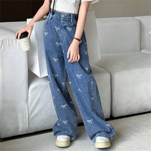 KAGAYD Kids Girls Baggy Jeans Streetwear Denim Cargo Pants Elastic High Waist Wide Leg Trouser with Pocket2