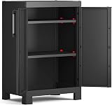 Keter Armadio Detroit basso, 2 ripiani regolabili realizzato in resina, Nero 65x45x97H cm, ECOMMERCE PACK - 4