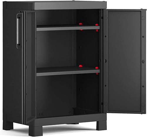 Keter Armadio Detroit basso, 2 ripiani regolabili realizzato in resina, Nero 65x45x97H cm, ECOMMERCE PACK - 4