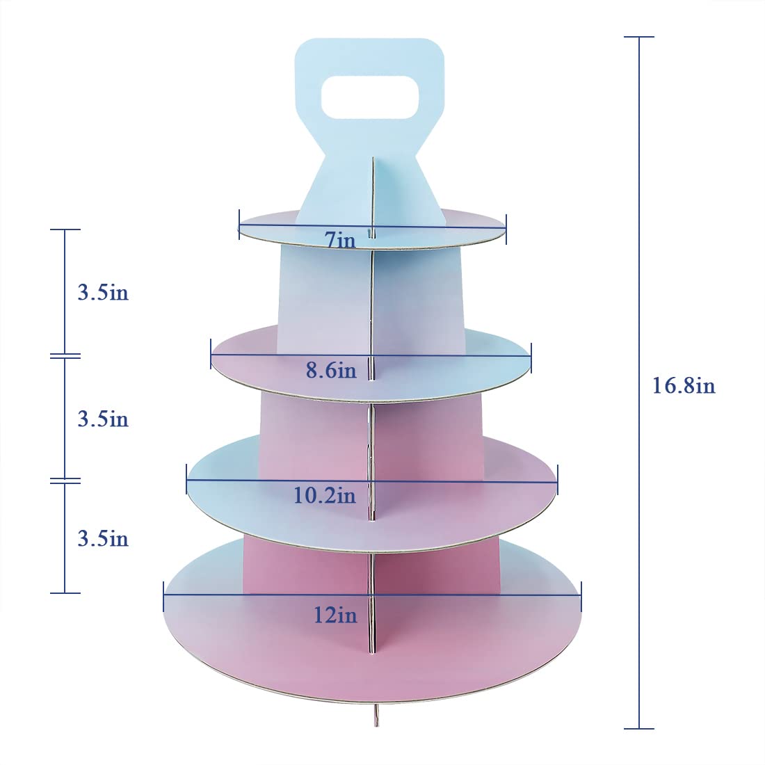 Dezhier 4 Tier Cupcake Stand (2 Pack) - Multi-color Disposable Tower for 24 Cupcakes - Ideal for Parties, Birthdays, Baby Showers - Sturdy Cardboard Display Stand with Handle
