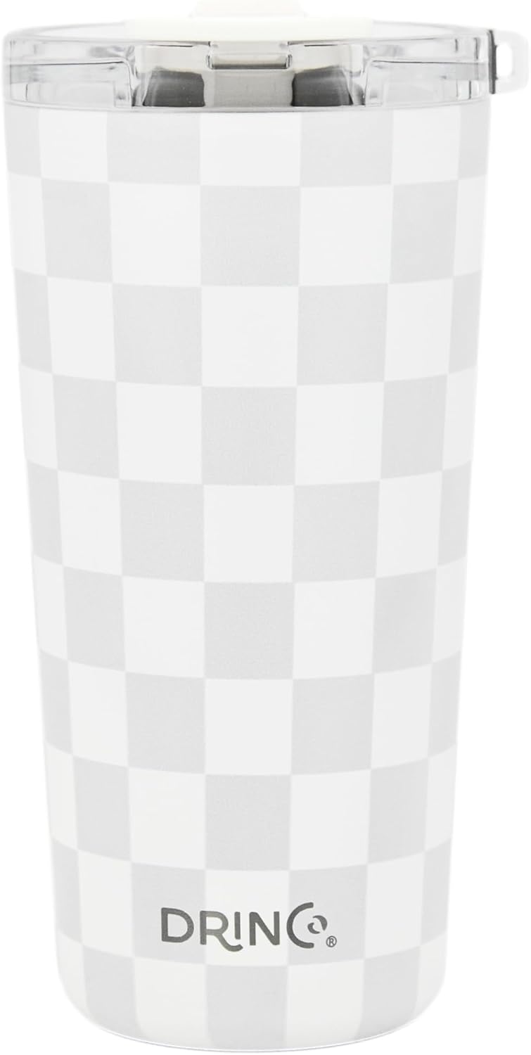 Drinco - 20 oz Stainless Steel Tumbler | Double Walled Vacuum Insulated Mug With Lid, 2 Straws, For Hot & Cold Drinks (20oz Checker)