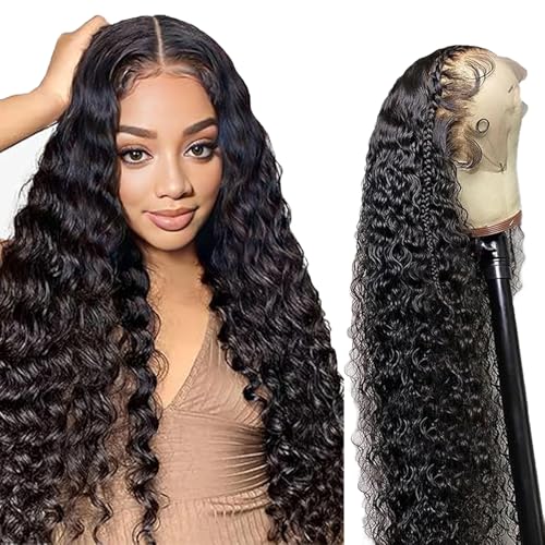 Lakaisa Water Wave Human Hair Wig longas perucas de mulher cabelo natural humano 13 x 1 laço natural preto pré plucked Unprocessed Remy Hair 150% densidade baixa escalada minimal angle for mulher 12