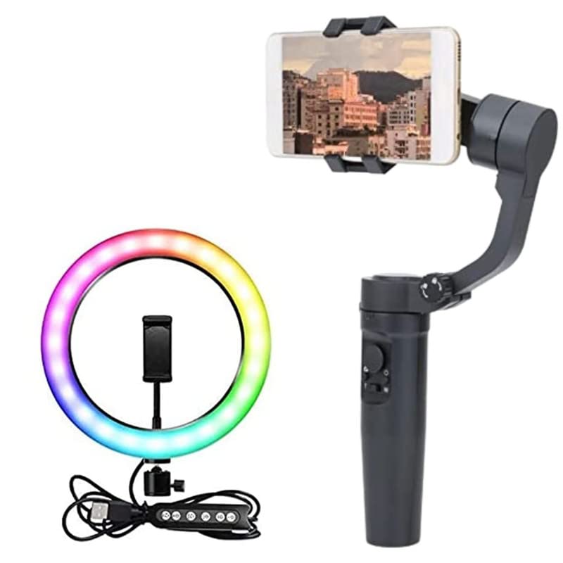 Cospex Gimbal Stabilizer for All Smartphone Cell Phone 3-Axis Handheld Gimble Stick WithRGB Desktop Soft LED Ring Light RGB Colors with Mini Tripod Stand for You_Tube | Photo-Shoot Cospex Gimbal Stabilizer for All Smartphone Cell Phone 3-Axis Handheld Gimble Stick WithRGB Desktop Soft LED Ring Light RGB Colors with Mini Tripod Stand for You_Tube | Photo-Shoot