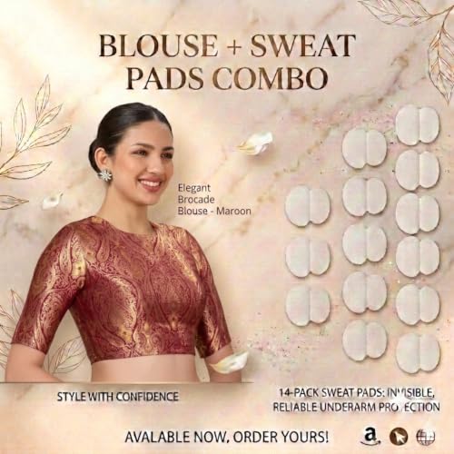 Image of Studio Shringaar Women Brocade Silky Jewel Neck Readymade Elbow Length Sleeve Saree Blouse