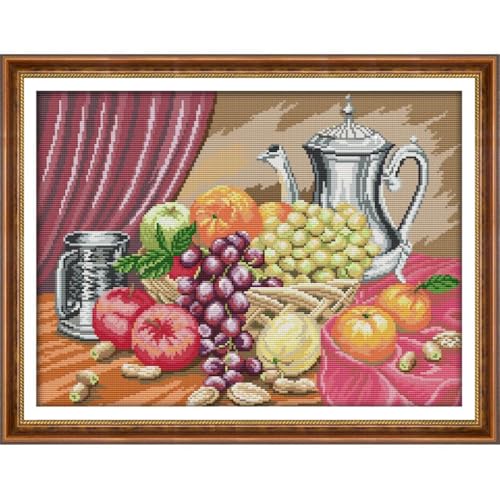 Image of JOYSEWING Printed Cross Stitch Stamped Kits Vegetable & Fruit Printed Pattern Still Life Classic Series Embroidery for Beginners DIY Kitchen Decor-(Still Life Series(11CT) 22.44 x17.72 inches)